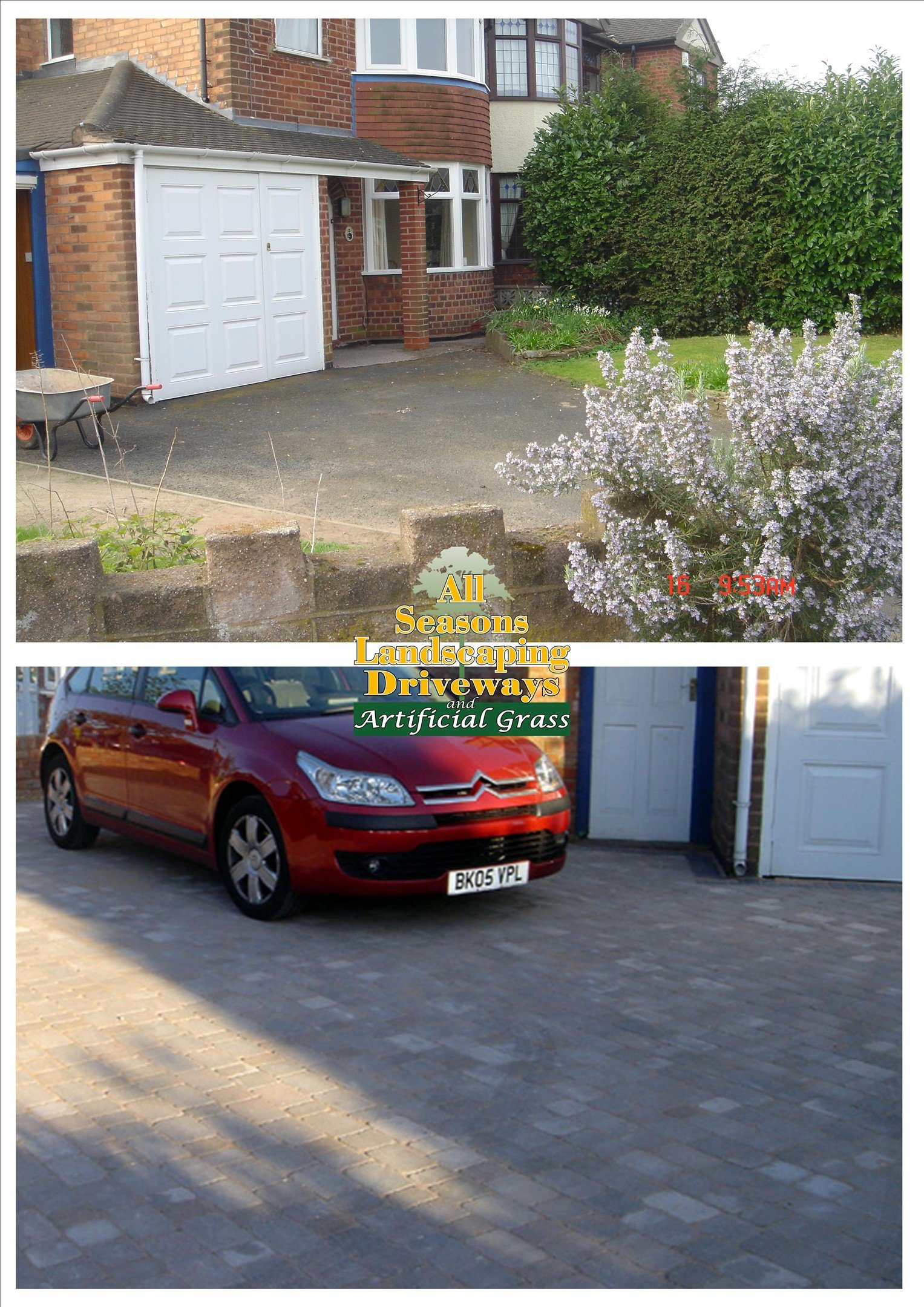 Original concrete driveway in Lichfield with weathered surface and rutted wheel tracks.