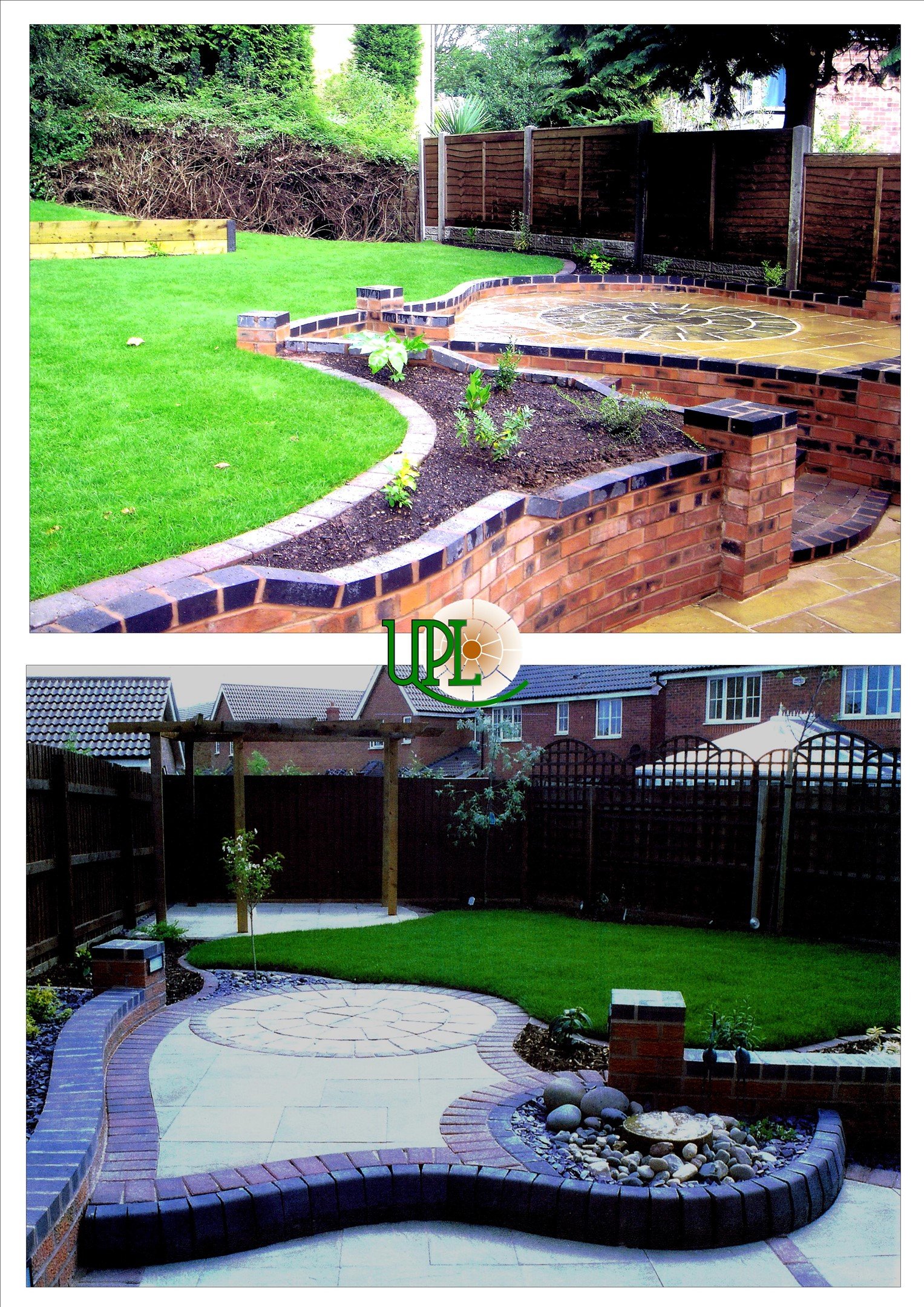 Oak sleeper retaining walls under construction with weep holes.